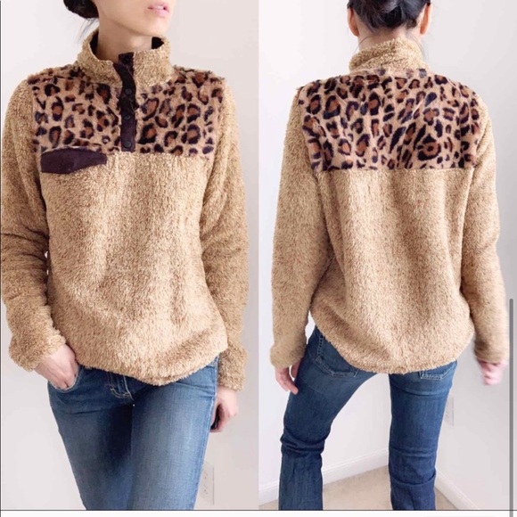 SHERPA SNAP BUTTON PULLOVER SWEATER - LEOPARD - Picture 11 of 13